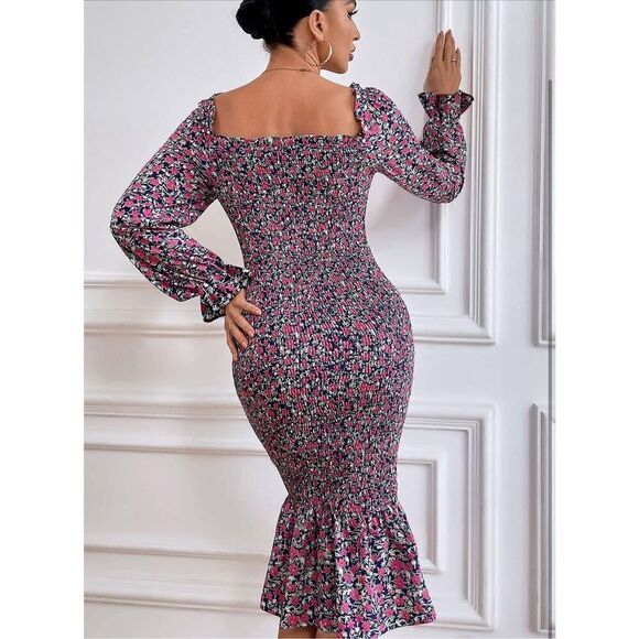 NEW PRETTYGARDEN Square Neck Ruffle Mermaid Smocked Dress M - Picture 4 of 6